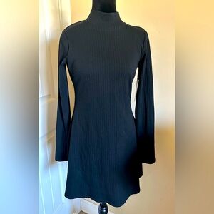 NWT- Lulu’s Black Ribbed Knit Tie-Back Sweater Dress- Size Small